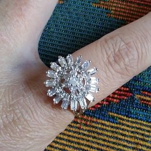 Sunflower white sapphire 14k gold ring